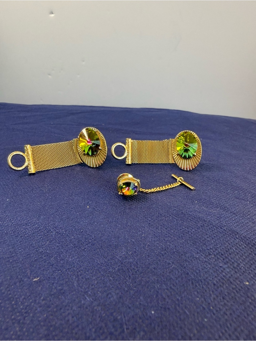 Vintage Dante Mesh Wrap Cufflinks & Tie Tack Set Silver Tone ABRivoli Rhinestone